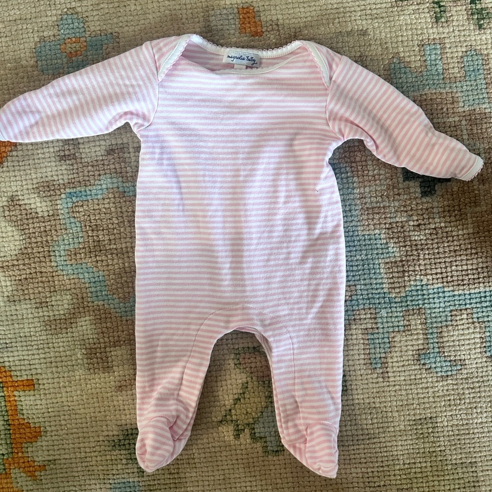 Magnolia Baby - Pink and white newborn onesie
